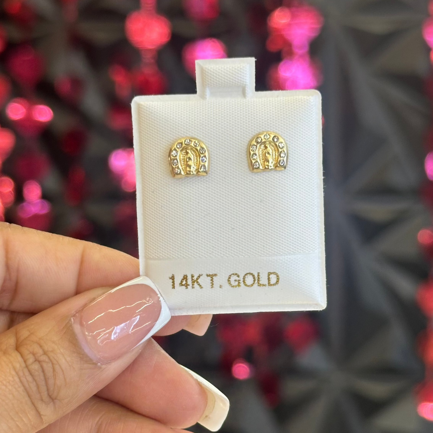 14k Virgin Mary Horseshoe stud