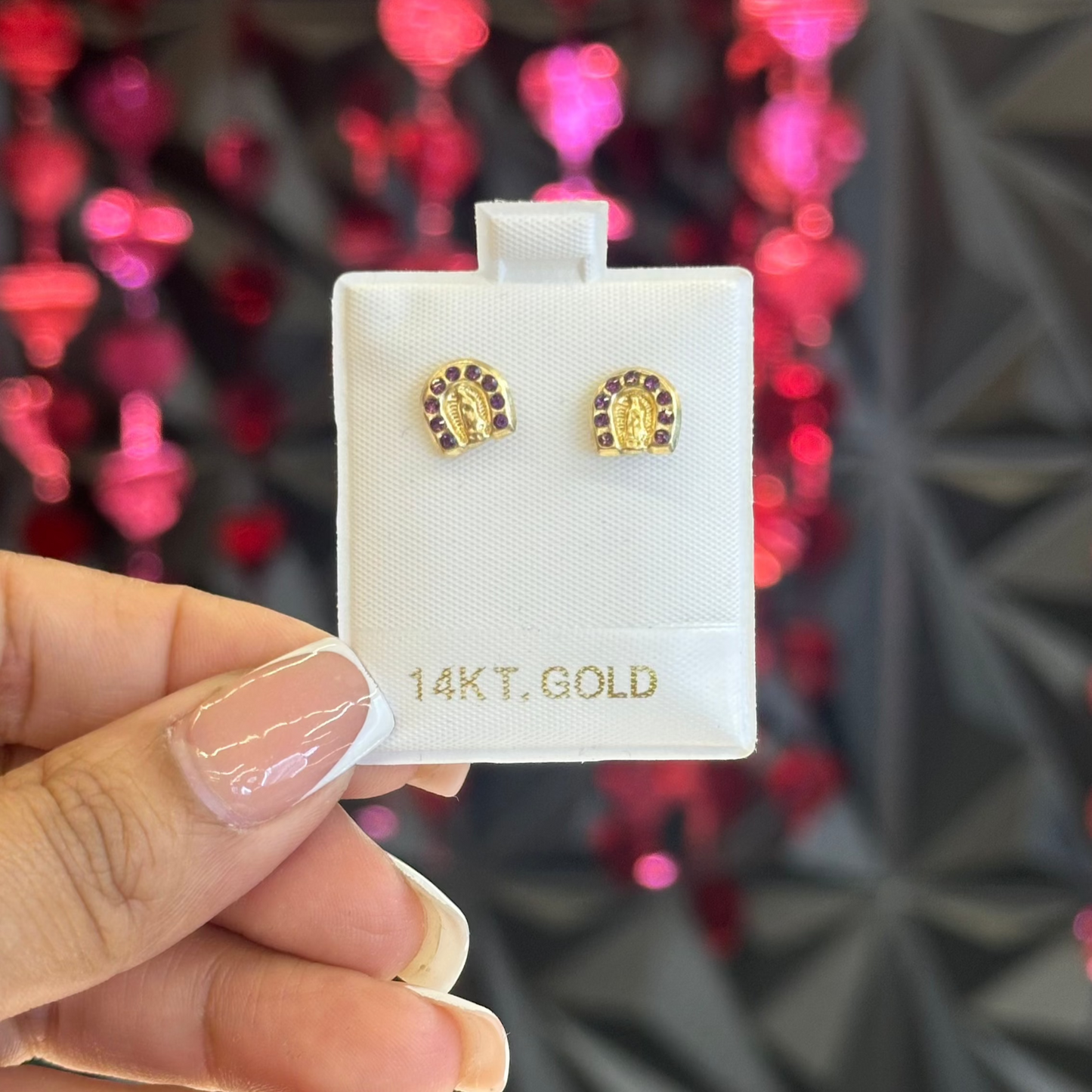 14k Virgin Mary Horseshoe stud