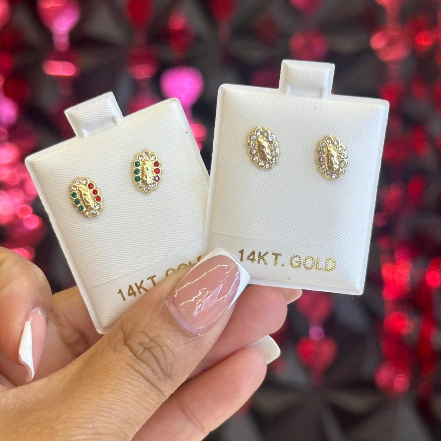14k Virgin Mary Cz Stud