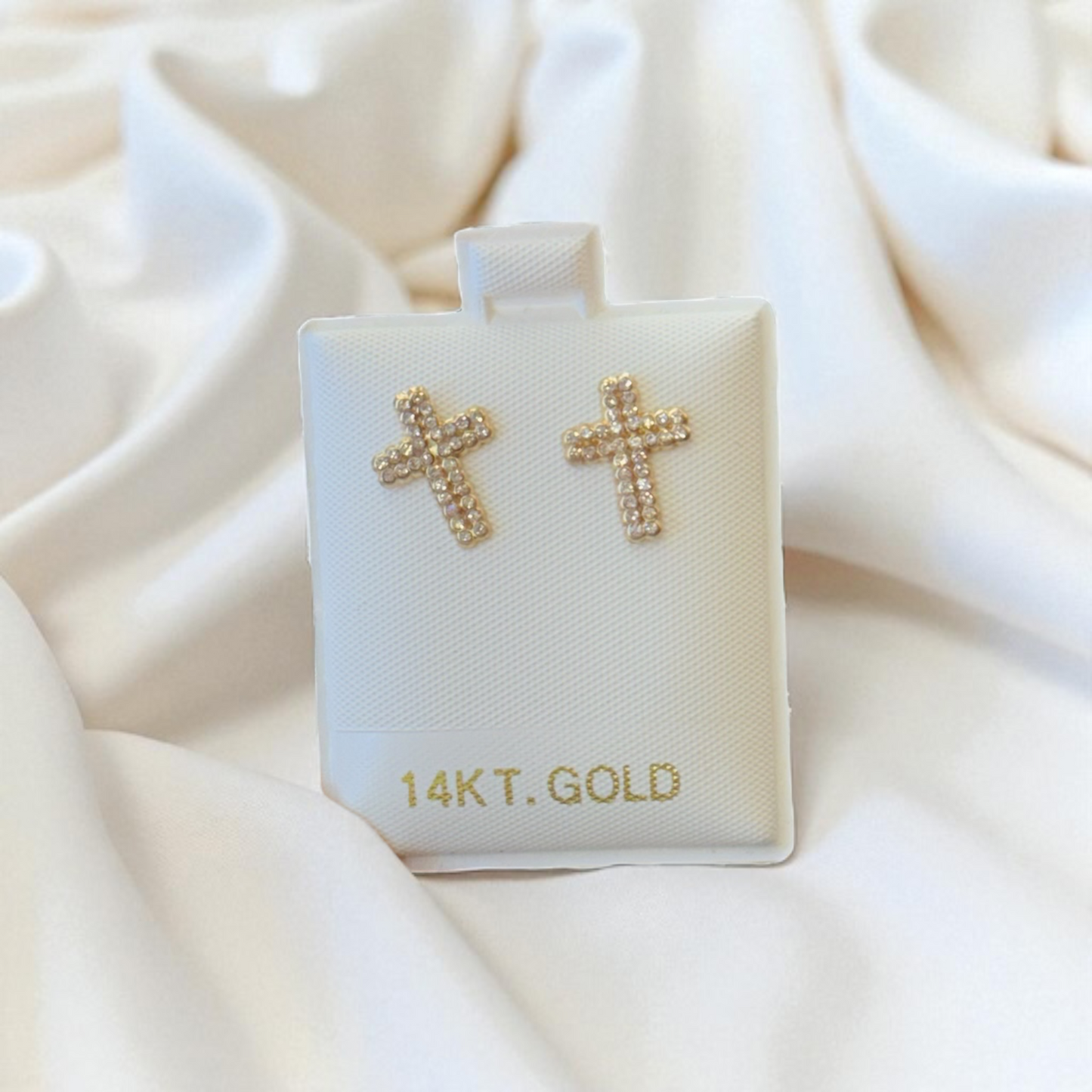 14k Double lined Cross Studs