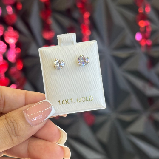 14k Large Heart Zirconia  Studs