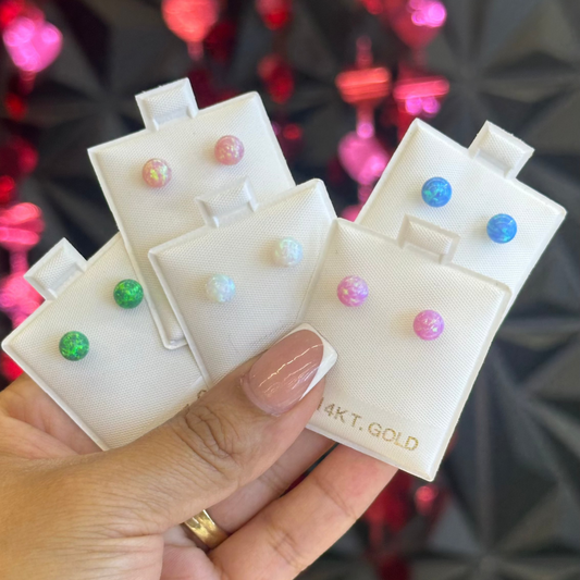 14k Opal Round Studs