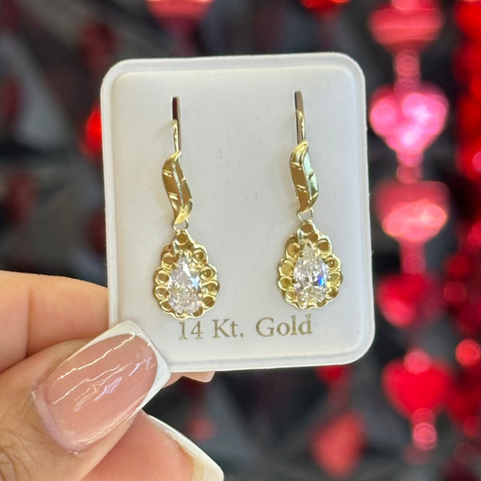 14k Single tear drop Dangle earrings