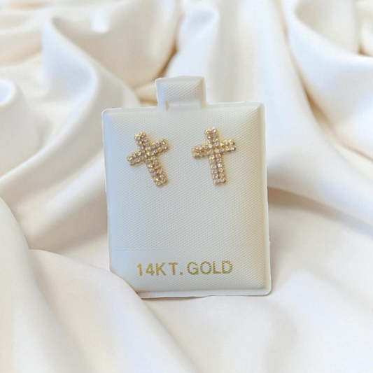 14k Double lined  Cross Studs